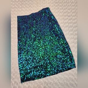 PrettyGuide Dazzling Blue Green Ombre Sequin Skirt Large NWT (6084)